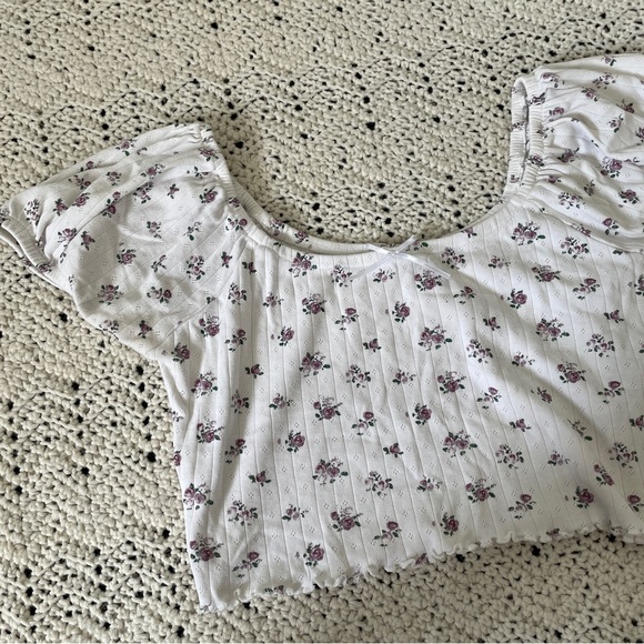 Urban Outfitters Pointelle Off-The-Shoulder Cropped Top White (Large) - Picture 9 of 9